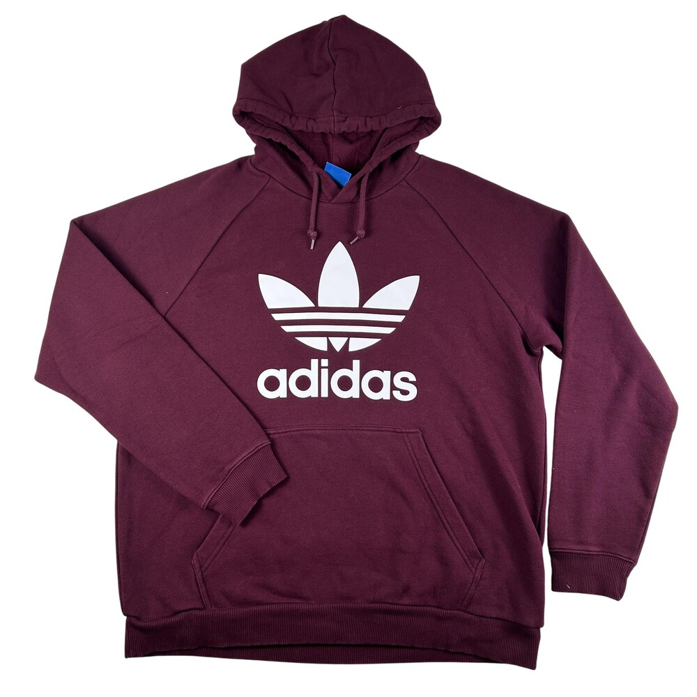 Adidas Hoodie Mens XL Burgundy Trefoil Big Logo Pullover Sweatshirt Originals